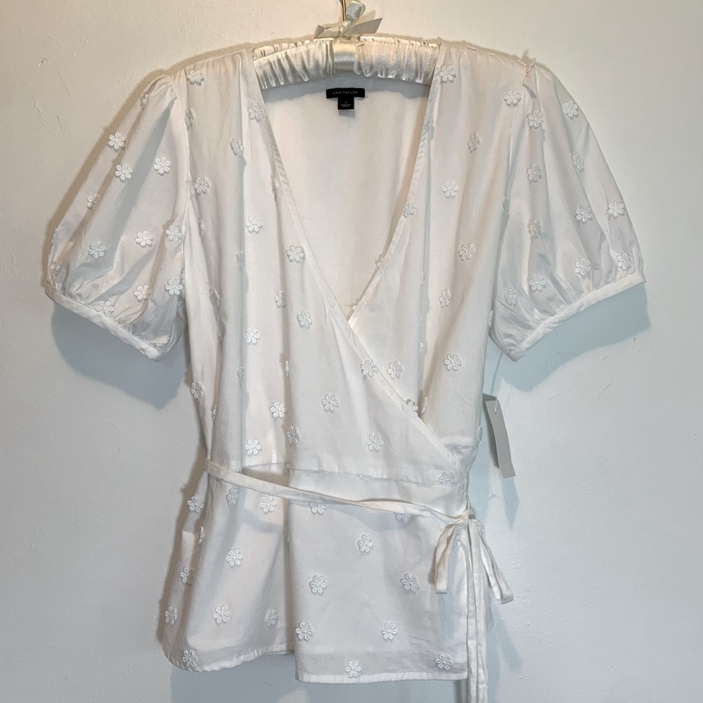 Ann Taylor Spring White Wrap Top